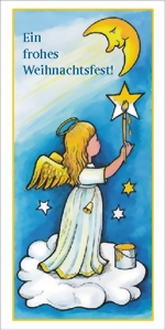 taktile Glückwunschkarte: Engel auf Wolke mit Mond und Sternen