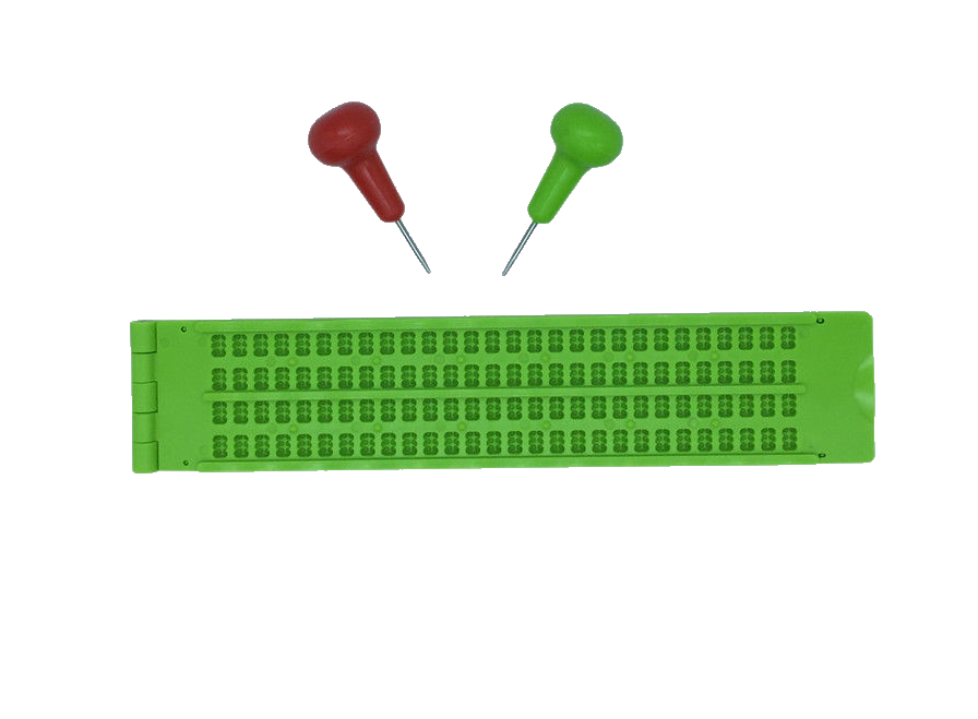Brailletafel, Schreibrahmen 4x28 Zeichen, Kunststoff, mit 1 Griffel