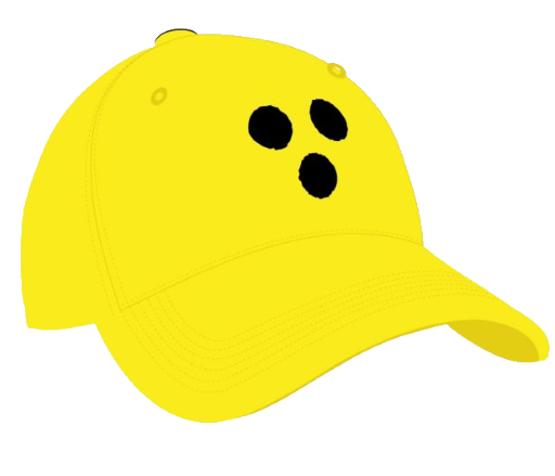 Kappe, Basecap, gelb mit 3 schwarzen Punkten an der Vorderseite