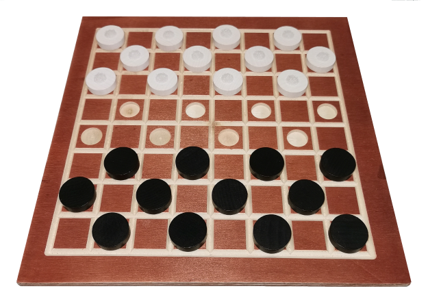 Damespiel aus Holz mit 2 x 16 Steine für Blinde (8*8 Felder)