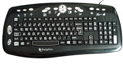 Dolphin Großdruck Tastatur für Sehbehinderte, schwarz mit weißer Schrift, USB