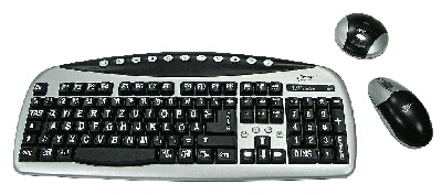 schwarze Multimedia-Funk-Tastatur mit weißer Schrift