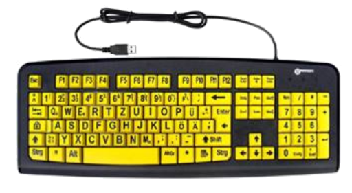 Tastatur für Sehbehinderte, gelb mit schwarzer Schrift, USB