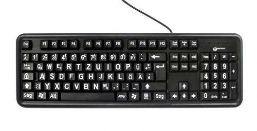 Tastatur für Sehbehinderte, schwarz mit weißer Schrift, USB