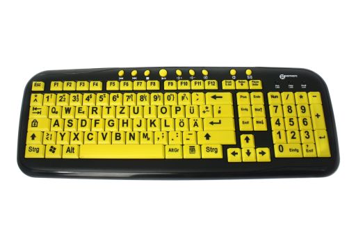 Tastatur für Sehbehinderte, gelb mit schwarzer Schrift, Multimedia USB