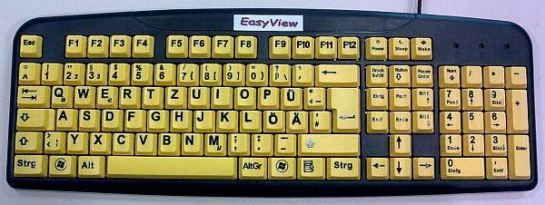 kontrastreiche gelb/schwarz Tastatur