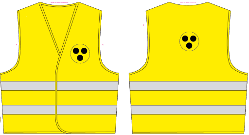 Sicherheits-Warnweste, gelb mit 3 schwarzen Punkten an der Vorder- und Rückseite