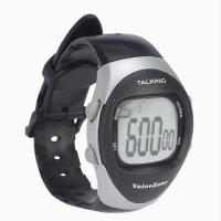 Large black/silver english talking watch with stopwatch and plastic strap