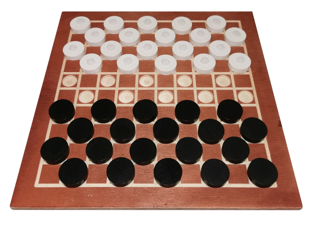 Damespiel aus Holz mit 2 x 16 Steine für Blinde (10*10 Felder)