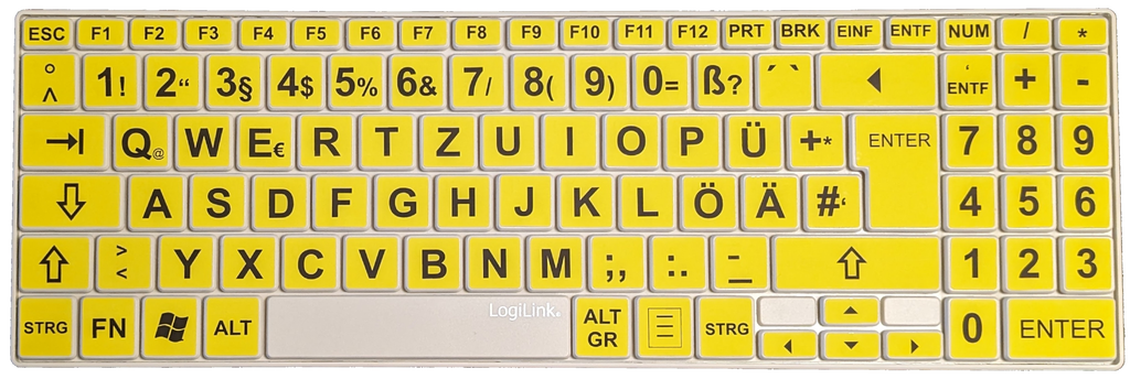 Großschrft Slim Funk-Tastatur Set gelb für PC, Mac, Linux