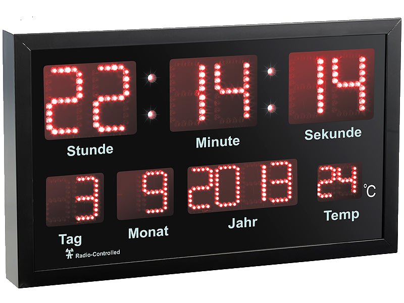 Multi-LED-Funk-Uhr mit Datum und Temperatur, 412 rote LEDs