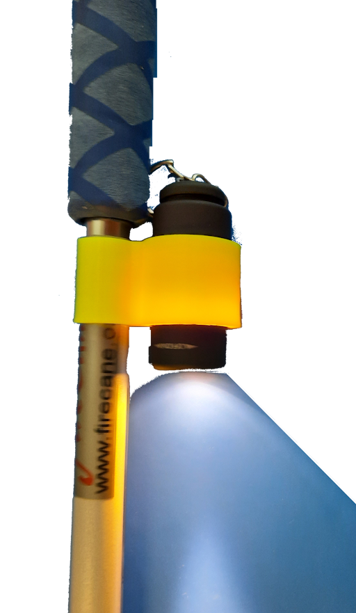 Mini LED Klemmlicht 'Fire' für Blindenlangstöcke mit Halterung
