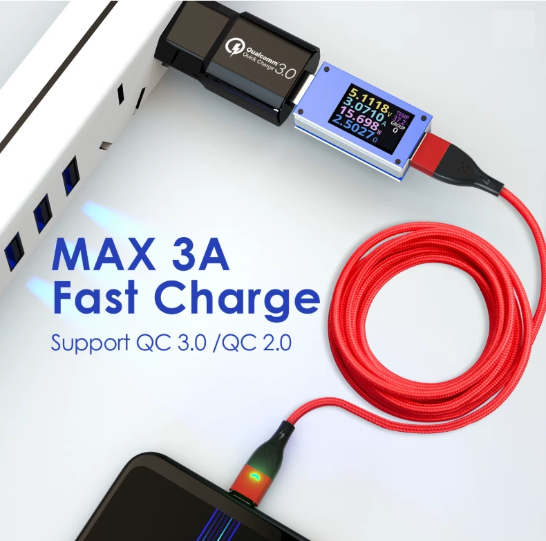 USB-C Kabel, Lade-/ Datenkabel, magnetischer Stecker, gewebt, 100cm, rot