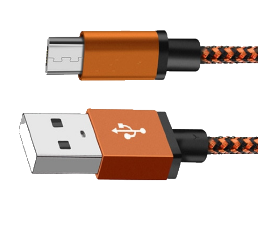 Micro USB Kabel, Lade- und Datenkabel, orange, gewebt, 20cm